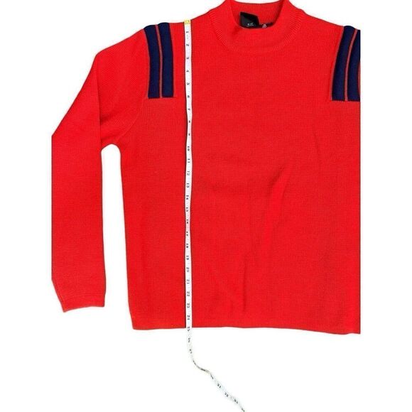 Vintage 80’s Wool Ski Sweater Red W/ Blue Stripping Mock Neck Men’s M - Picture 5 of 12